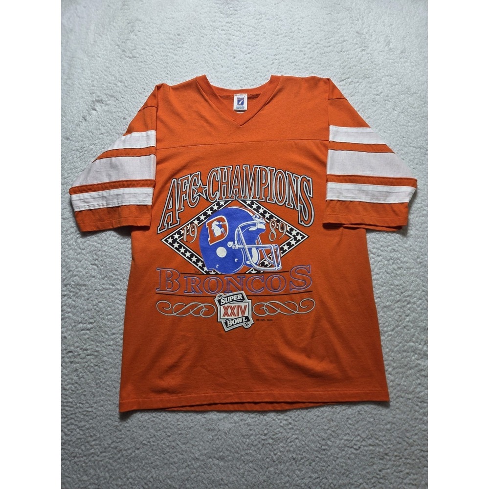 Vintage 1989 Denver Broncos AFC Champions Tee Size Large Logo 7 USA Orange Rare